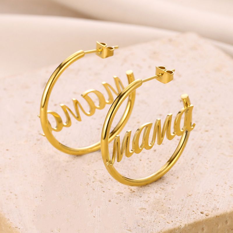Fashion 1# Stainless Steel Letter Round Earrings
