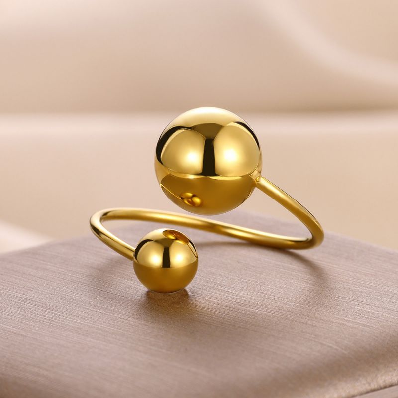 Fashion Gold Irregular Two-ball Open Ring