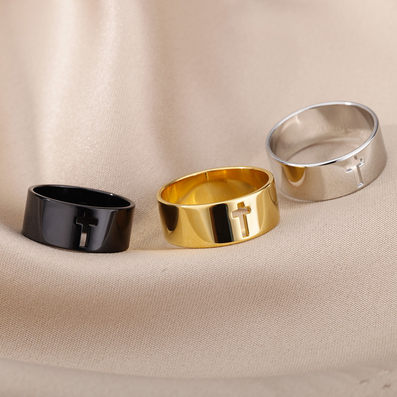Fashion Platinum Hollow Cross Men's Ring