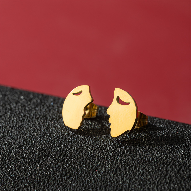 Fashion Gold Stainless Steel Face Earrings