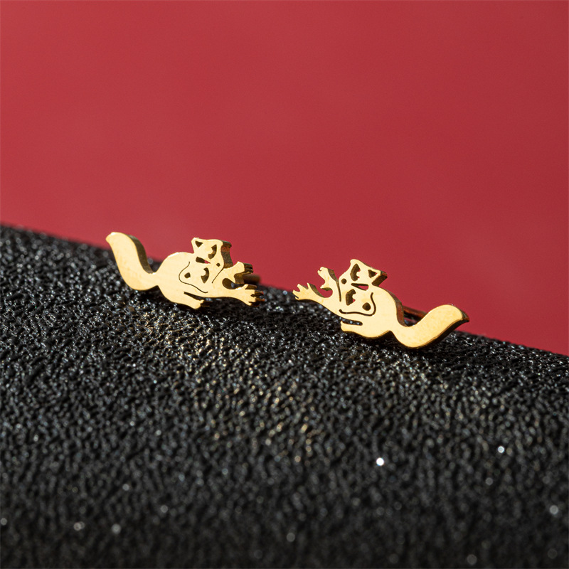 Fashion Gold Stainless Steel Fox Earrings
