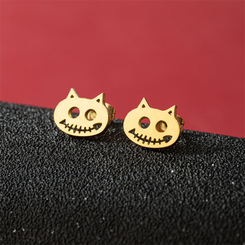 Fashion Gold Stainless Steel Cat Earrings