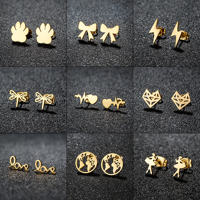 Fashion Gold Stainless Steel Geometric Earrings