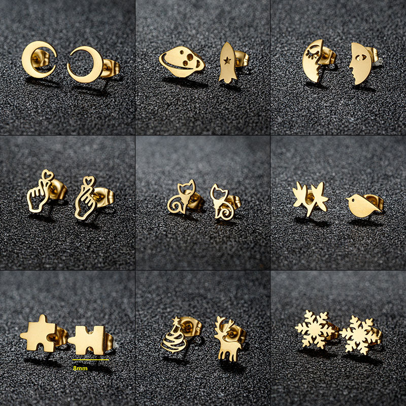 Fashion Gold Stainless Steel Geometric Earrings