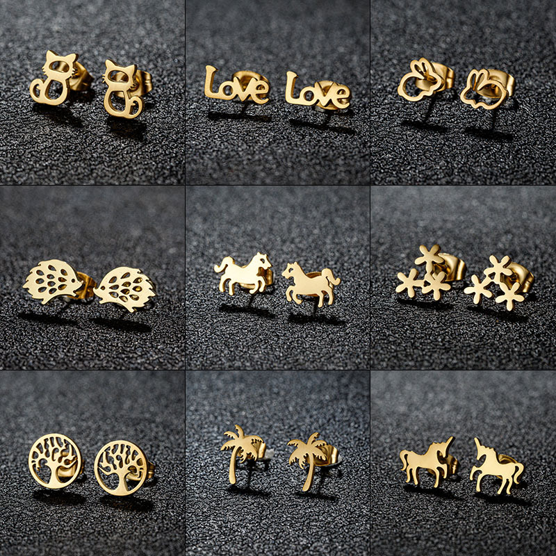 Fashion Gold Stainless Steel Geometric Earrings