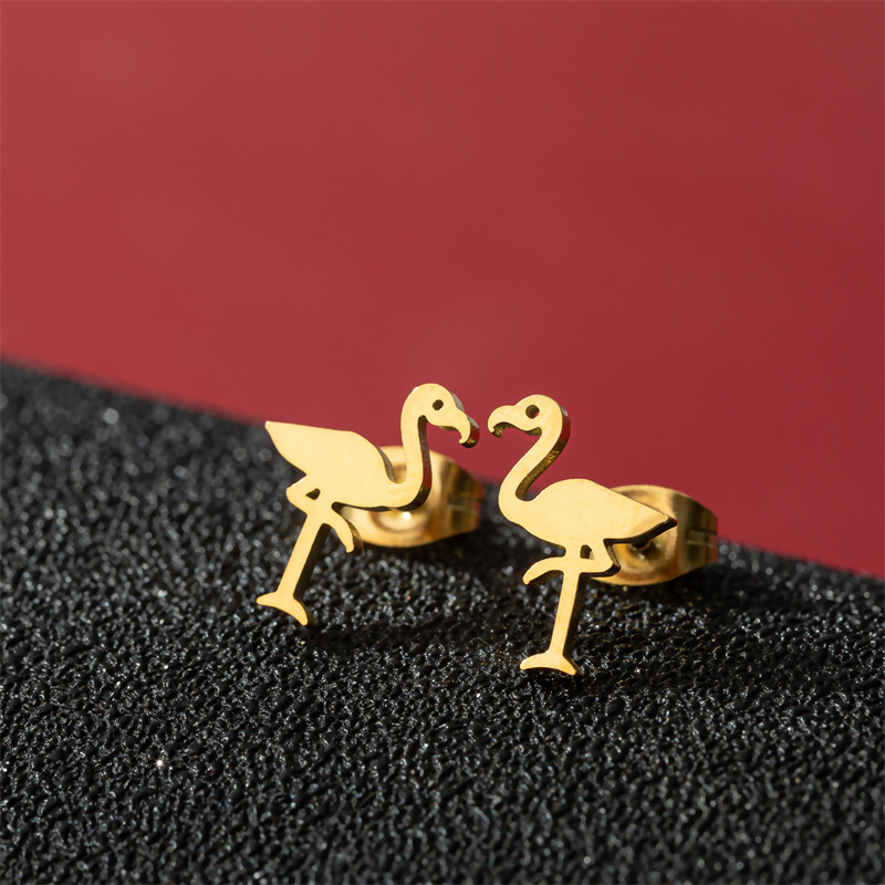 Fashion Gold Stainless Steel Flamingo Earrings