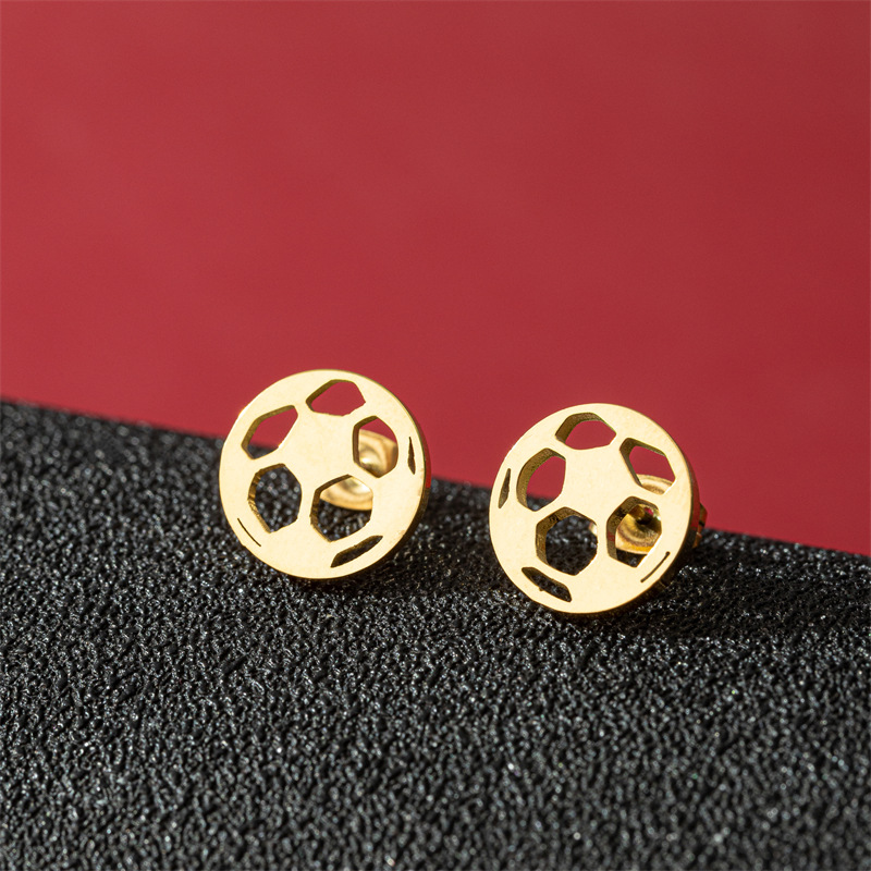 Fashion Gold Stainless Steel Football Earrings
