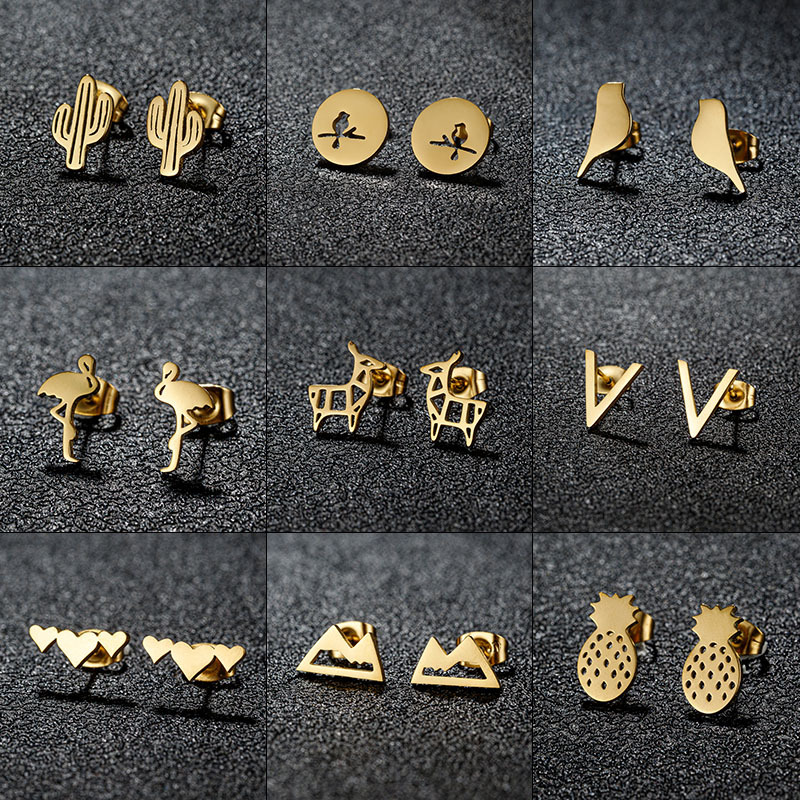 Fashion Gold Stainless Steel Geometric Earrings