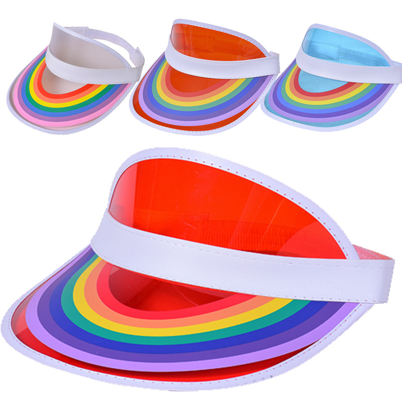 Fashion Hat Strip Rainbow Style Green Pvc Large Brim Empty Top Sun Hat
