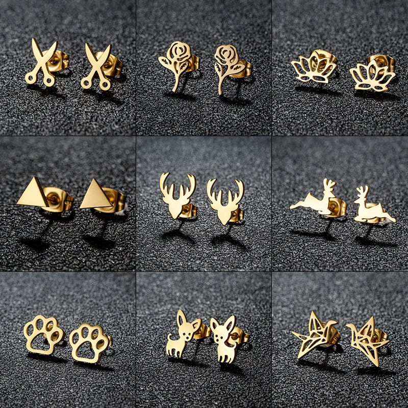 Fashion Gold Stainless Steel Geometric Earrings
