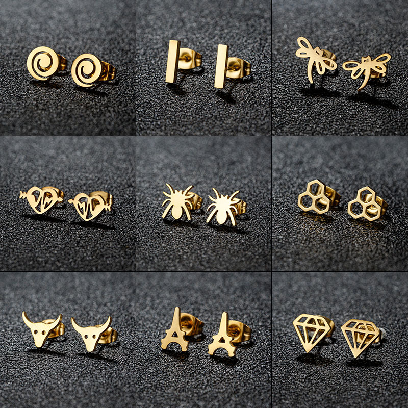 Fashion Black 5 Stainless Steel Geometric Earrings