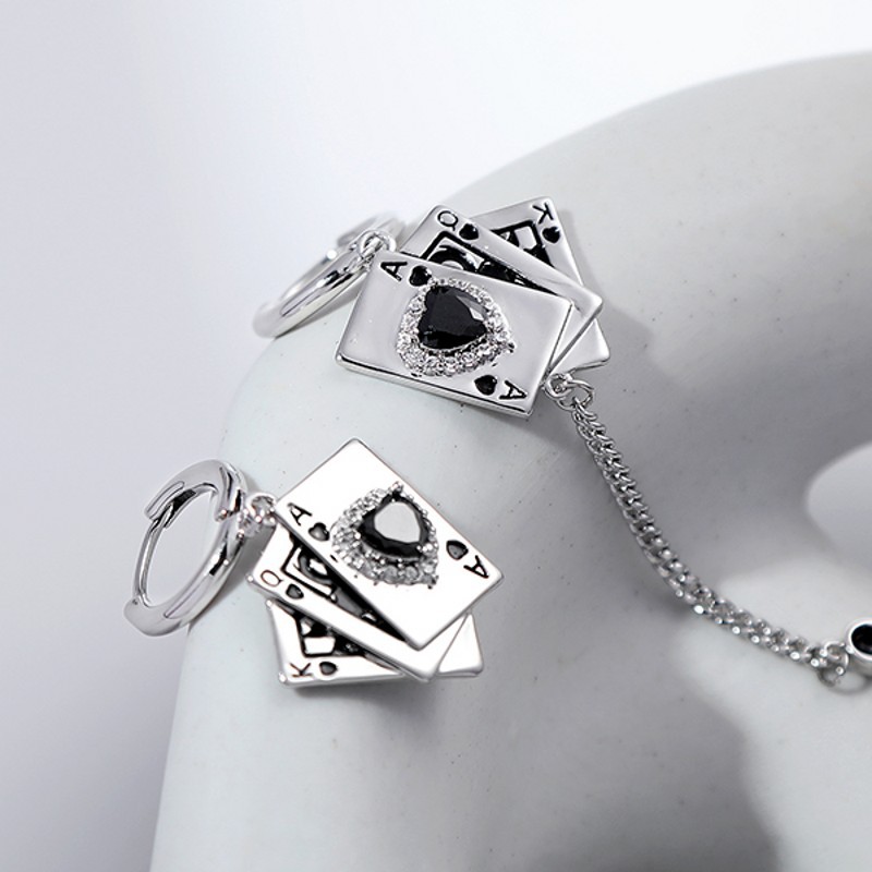 Fashion Silver Alloy Diamond Poker Earrings
