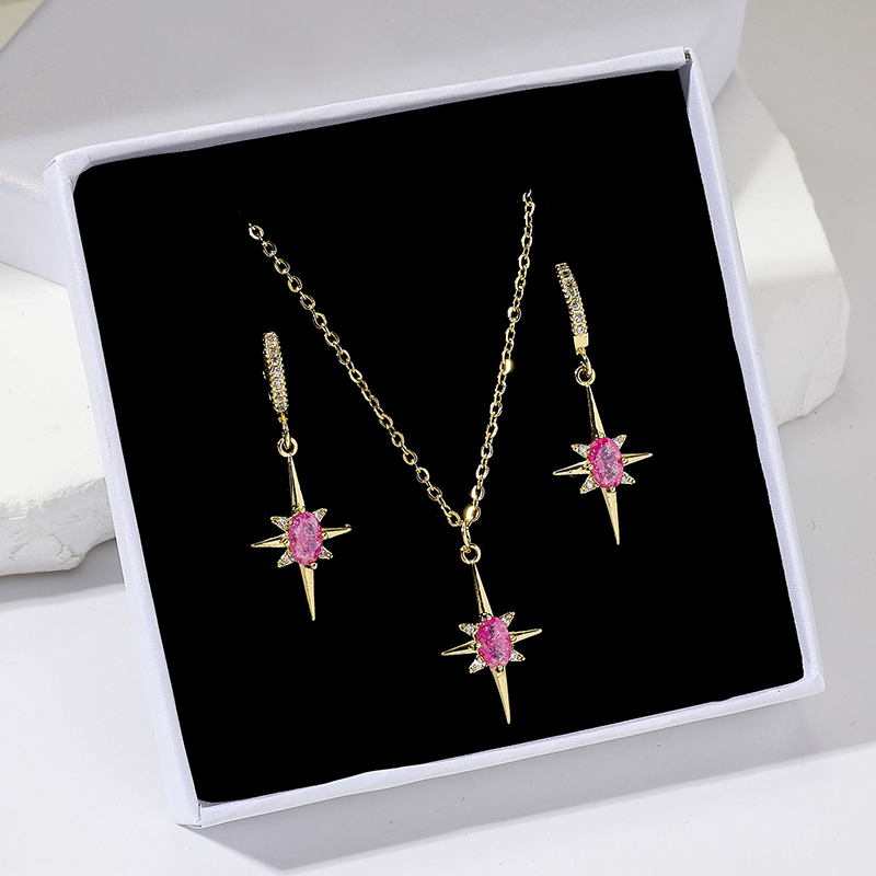 Fashion Six Pointed Star Set Copper Diamond Star Earrings And Necklace Set