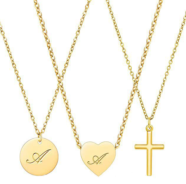 Fashion Steel-colored Three-piece Necklace (cross + Heart + Medallion) Stainless Steel Love Cross Medal Necklace Set