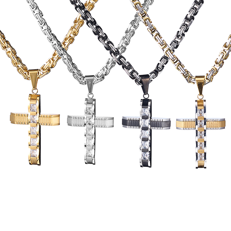 Fashion Steel Color Stainless Steel Cross Men's Necklace