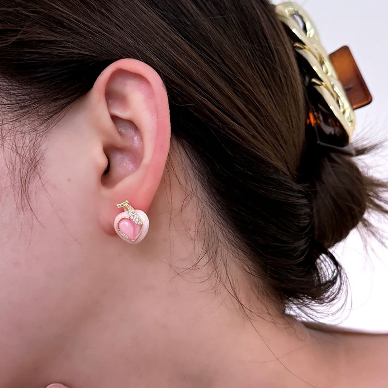 Fashion Peach Earrings 925 Silver Needle Plated With Real Gold Copper Peach Stud Earrings