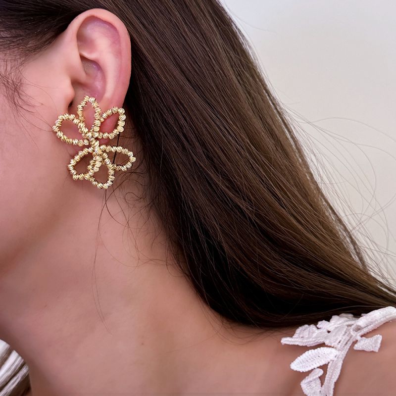 Fashion Gold Alloy Geometric Flower Stud Earrings