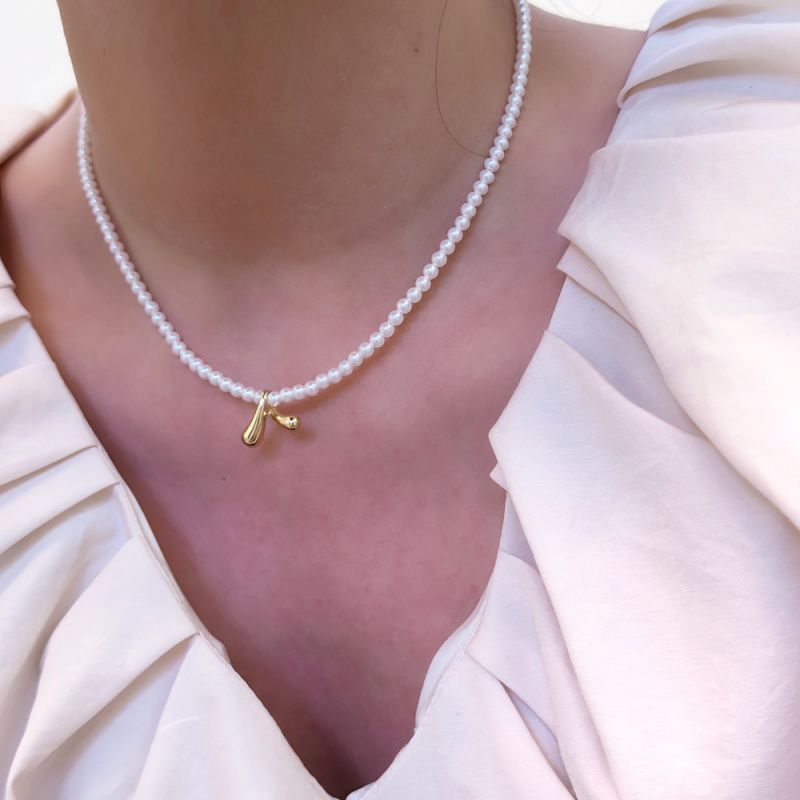 Fashion Silver Shell Beads Necklace Metal Drop Pearl Bead Necklace