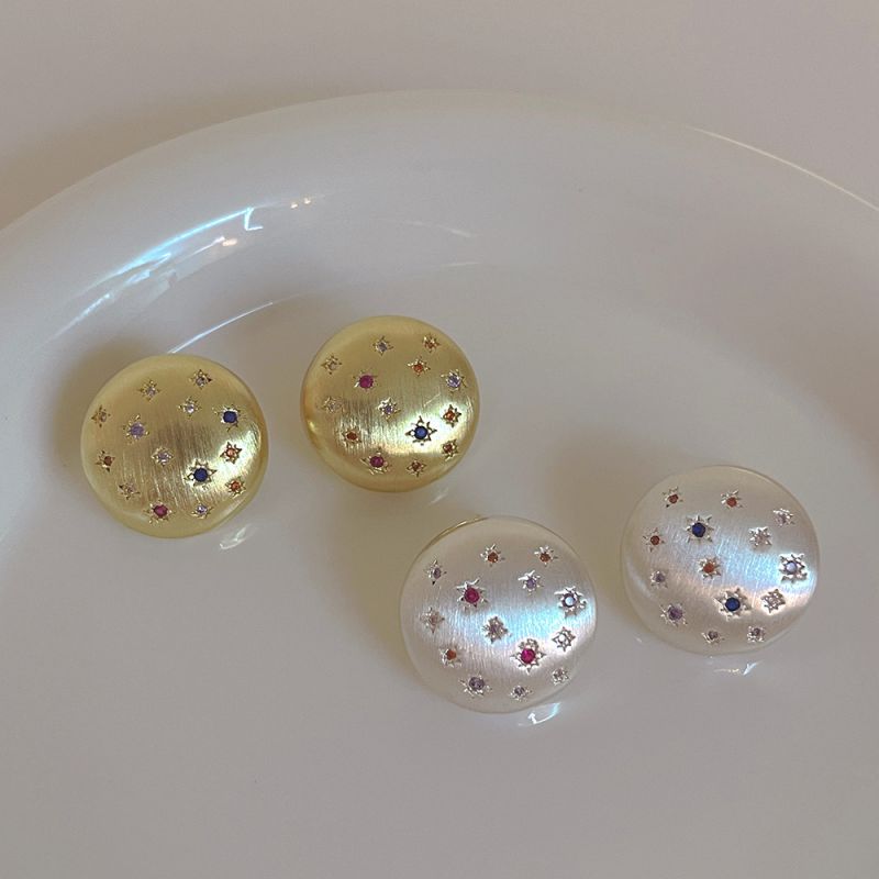 Fashion Silver Copper Inlaid Zirconium Round Stud Earrings