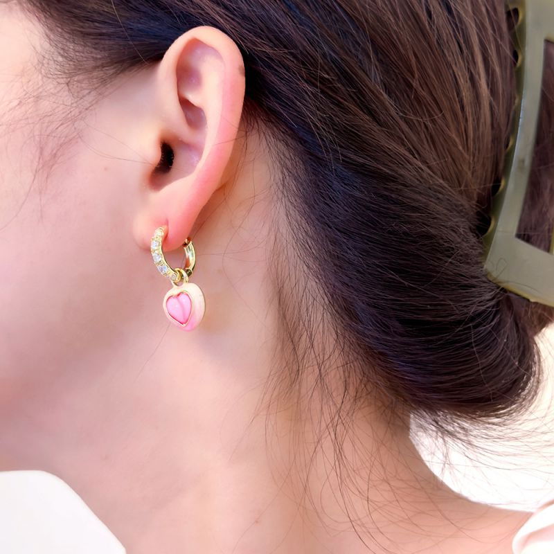 Fashion Heart Set Zircon Earrings Copper Inlaid Zirconium Metal Heart Hoop Earrings