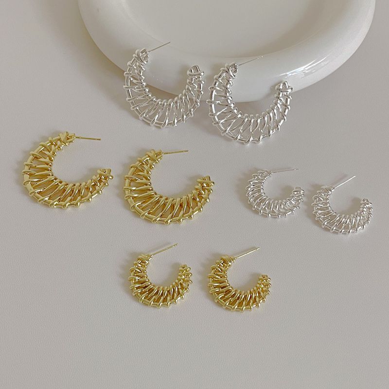 Fashion Silver Large Metal Braided C-shaped Earrings