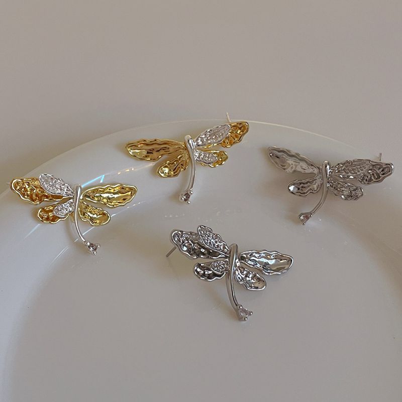 Fashion Silver Contrast Metal Dragonfly Stud Earrings
