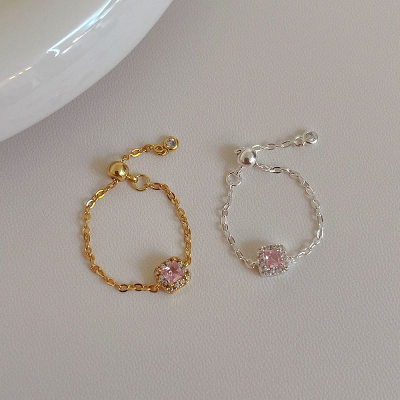 Fashion Gold Ring Plated With Real Gold Copper Set Zirconium Square Ring