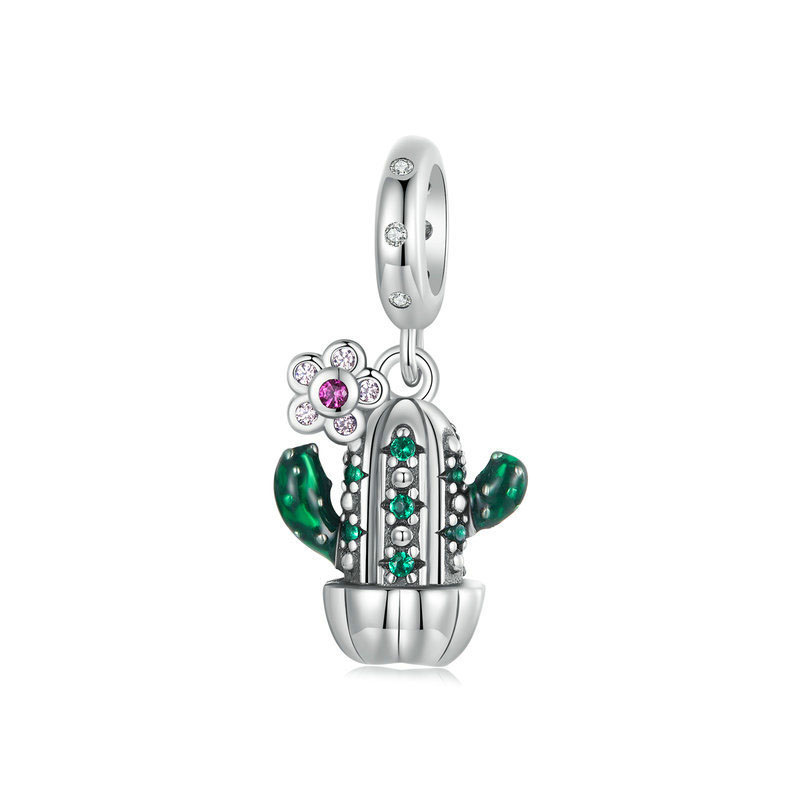 Fashion Cactus Silver Inlaid Zirconium Cactus Loose Bead Accessories