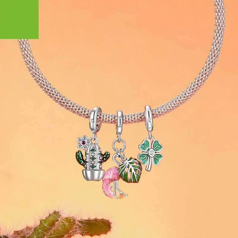 Fashion Cactus Silver Geometric Botanical Loose Bead Accessories