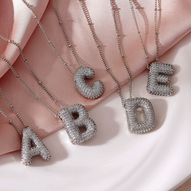 Fashion A Copper Set Zircon 26 Letter Pendant Necklace