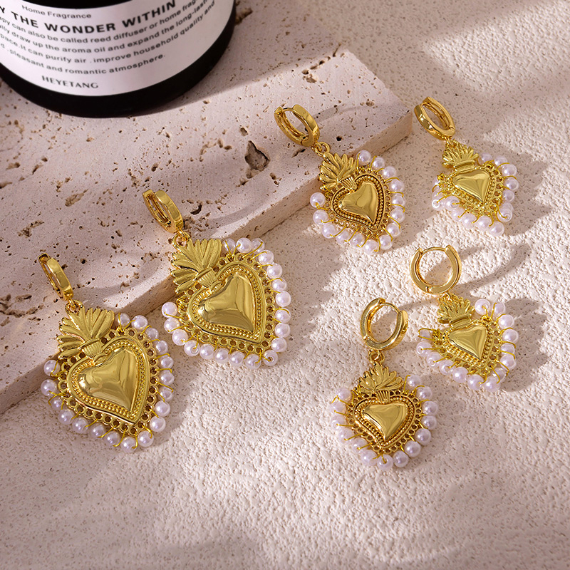 Fashion Golden 1 Copper Irregular Love Pearl Earrings