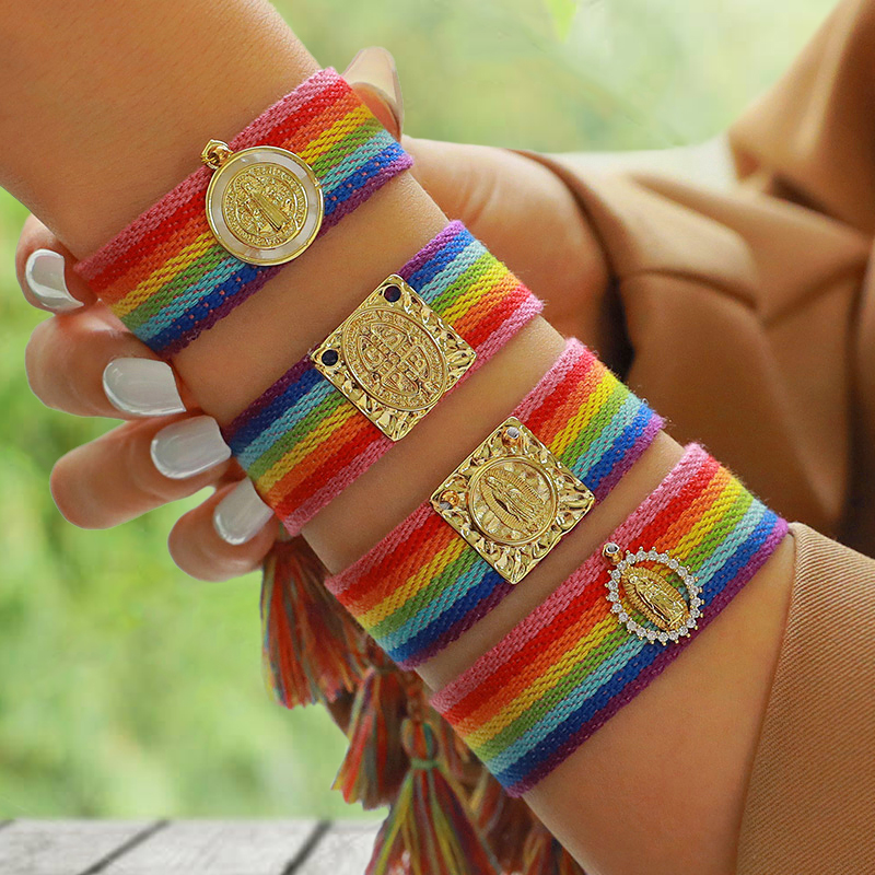 Fashion Color 1 Copper Inlaid Zirconia Portrait Contrast Braided Tassel Bracelet