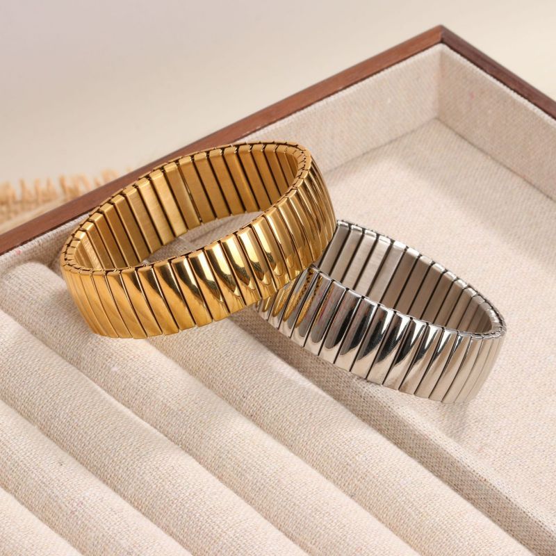 Pulsera De Hombre Elástica Geométrica De Acero Titanio