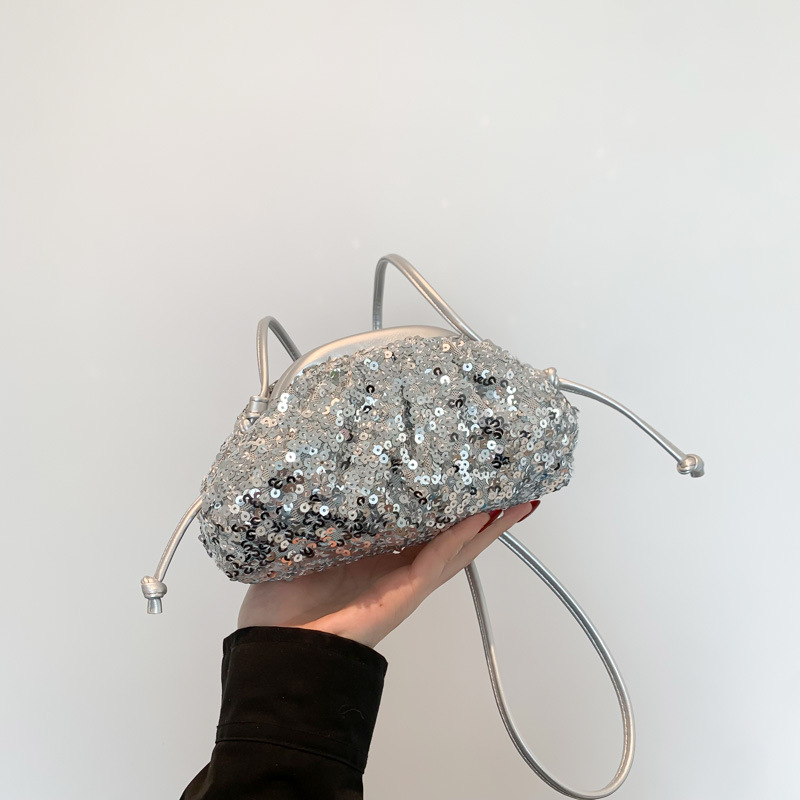 Fashion Pink Sequin Pleated Crossbody Bag