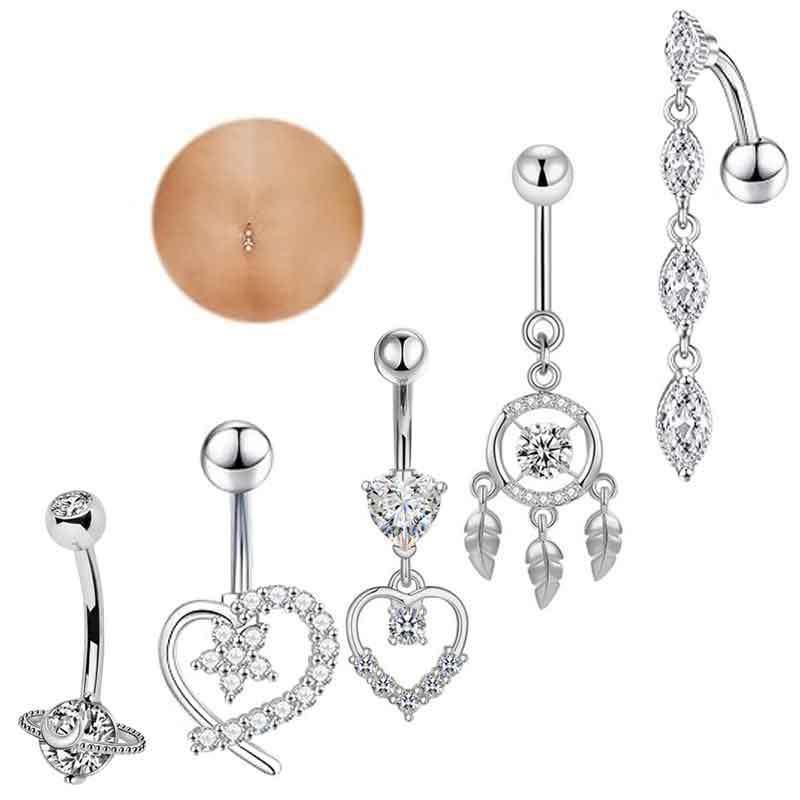 Piercing Ombligo Acero Inoxidable Con Circonitas