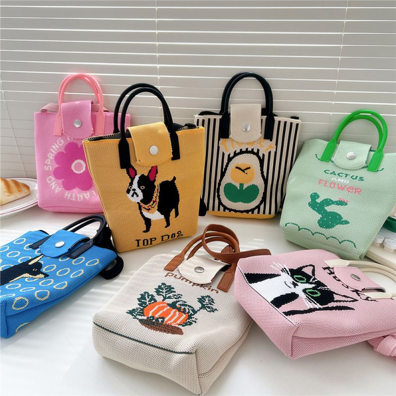 Fashion 14 English Wheat Blue Polyester Knitted Printed Crossbody Bag