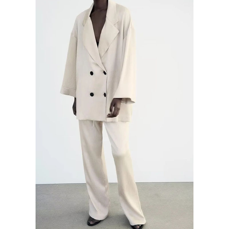 Fashion White Double Breasted Lapel Blazer