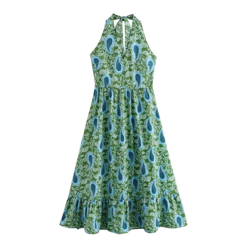 Falda Estampada Hasta La Rodilla Con Cuello Halter