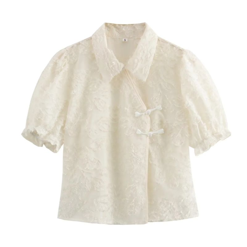 Top Con Botones En Jacquard Cepillado De Poliéster