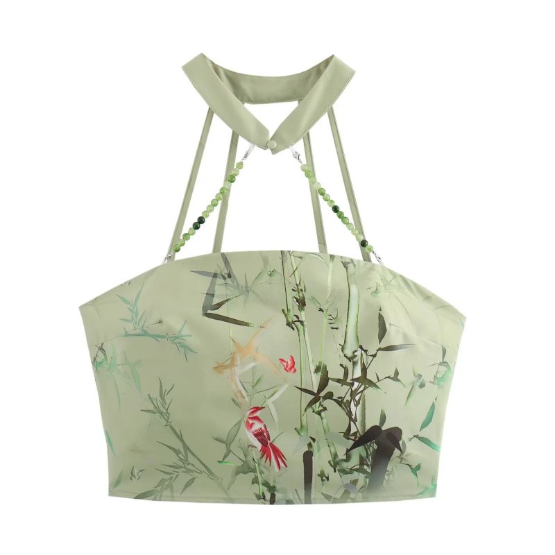 Chaleco Halter Con Estampado De Cuentas De Poliéster