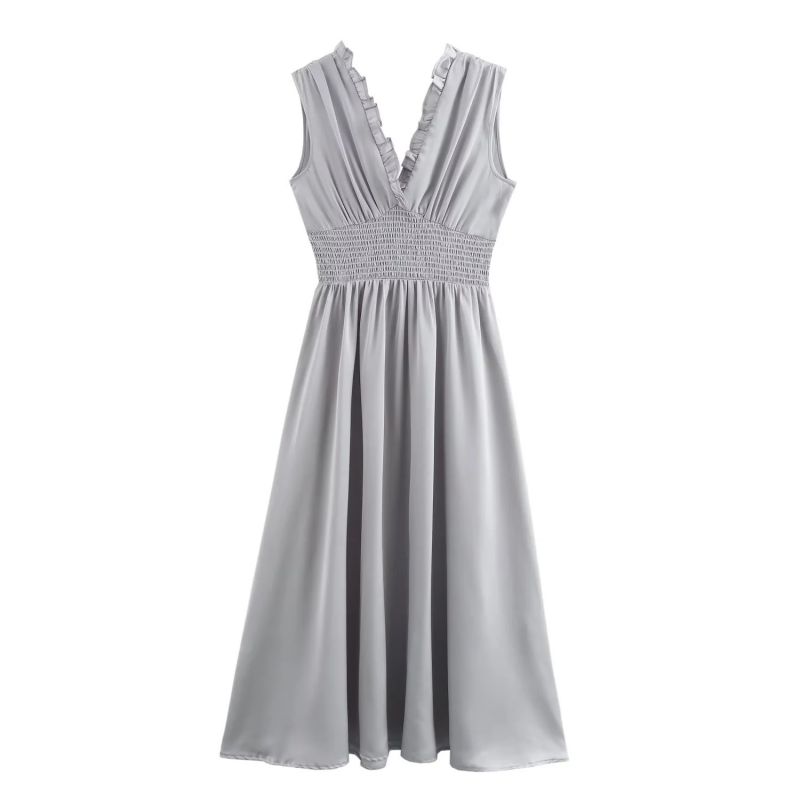 Vestido Largo Plisado Sin Mangas De Poliéster