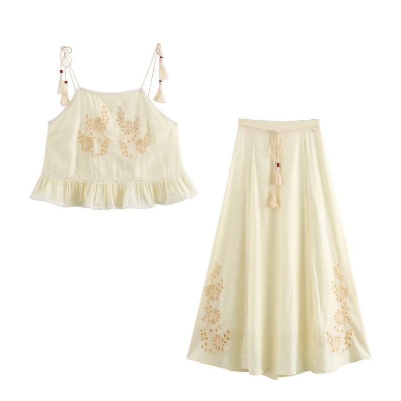 Conjunto De Falda Tipo Chaleco Con Cordones Huecos De Poliéster
