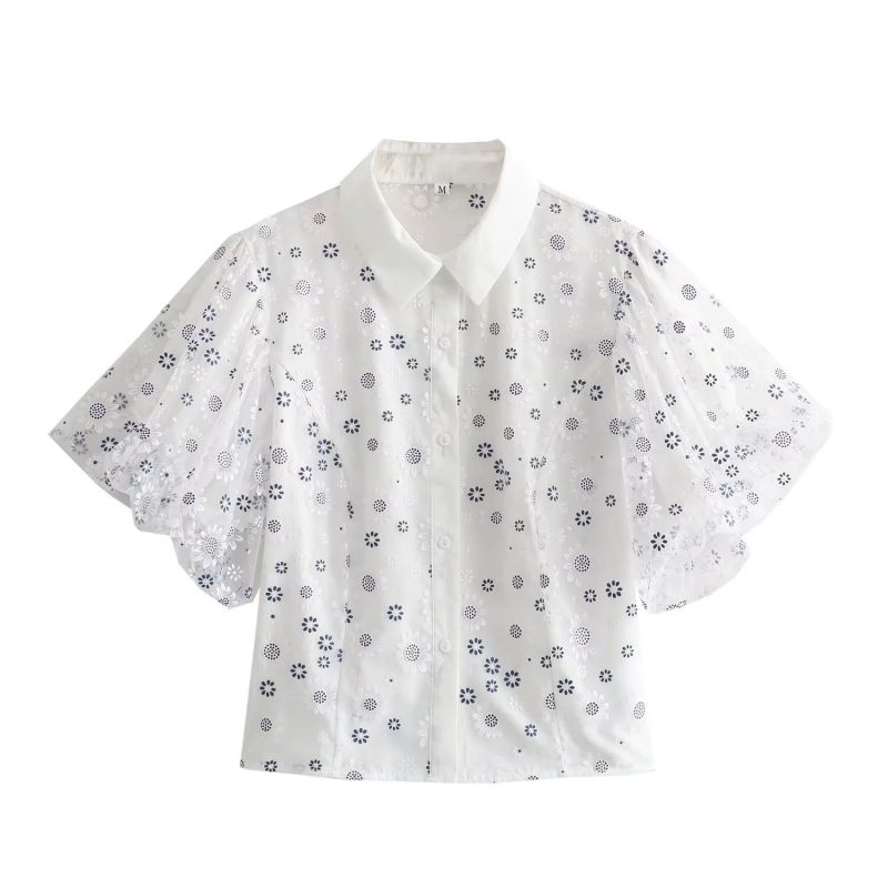 Camisa De Poliéster Estampada Con Mangas Abullonadas