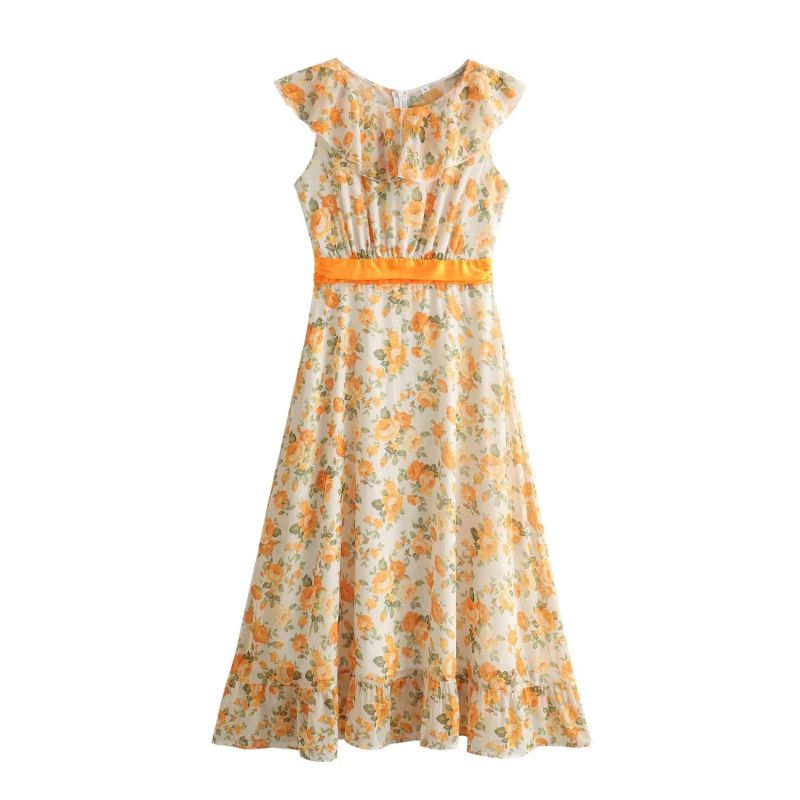 Vestido Largo Sin Mangas Con Estampado Floral De Poliéster