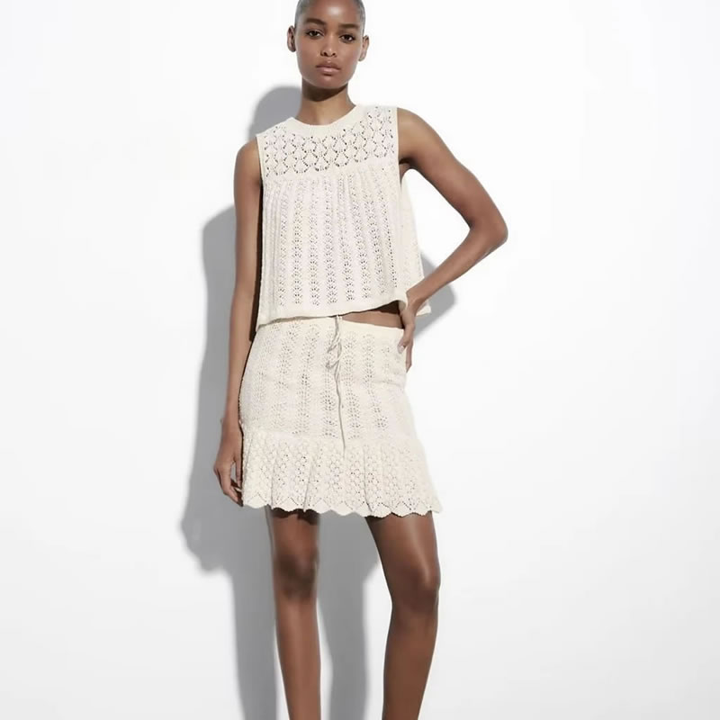 Fashion Red Polyester Jacquard Mesh Lace-up Skirt