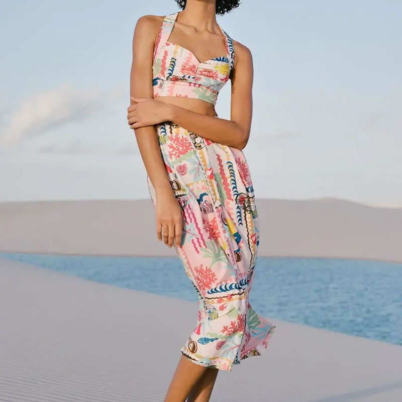 Fashion Printing Polyester Printed Halter Neck Vest