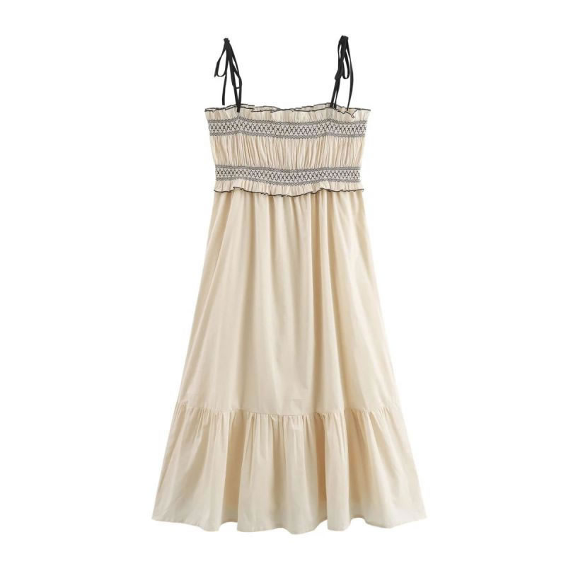 Fashion Apricot Polyester Pleated Suspender Skirt