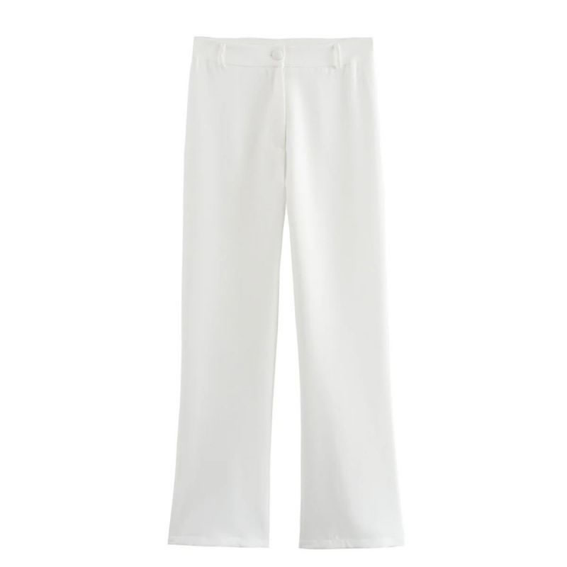 Fashion White Polyester Straight-leg Suit Trousers