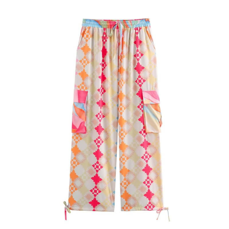 Fashion Color Polyester Printed Straight-leg Trousers