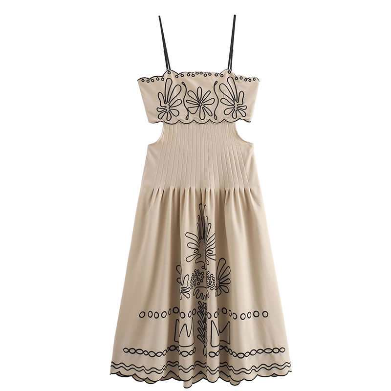 Fashion Embroidery Polyester Embroidered Hollow Suspender Long Skirt
